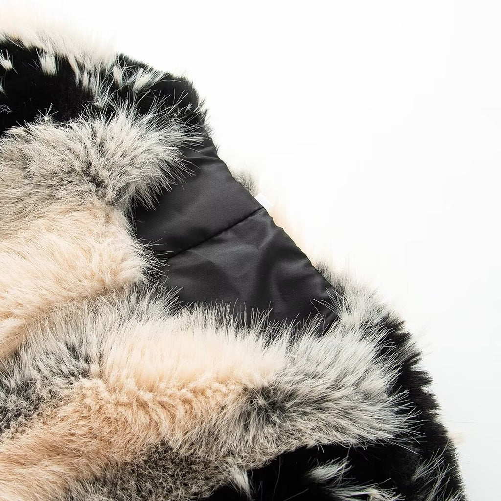 Women's Short Cut Faux Fur Jacket with Striped Fur Texture Fashion Glam