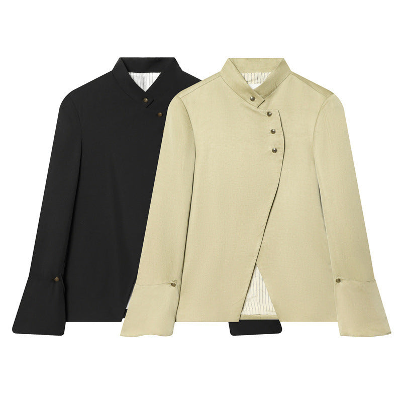 Women's Asymmetric Blouse Jacket with Stand-Up Collar and Flared Cuffs Fashion Glam