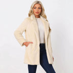 Ladies Mid-length Faux Fur Coat with Soft Shawl Collar and Pocket Chicicherry