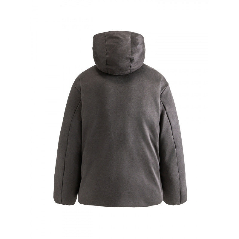 Unisex Padded Hooded Jacket in Boxy Cut with High Shawl Collar and Kangaroo Pockets Fashion Glam