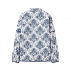 Women's Padded Kimono Jacket with Ornamental Print, Contrasting Trim and Waist Belt Fashion Glam