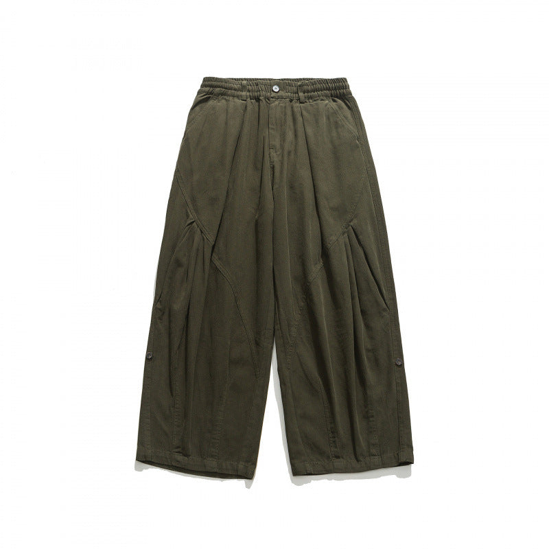Unisex Wide Pleated Culotte Pants with Elastic Waistband, Deep Side Pockets and Casual 3/4 Length Fashion Glam