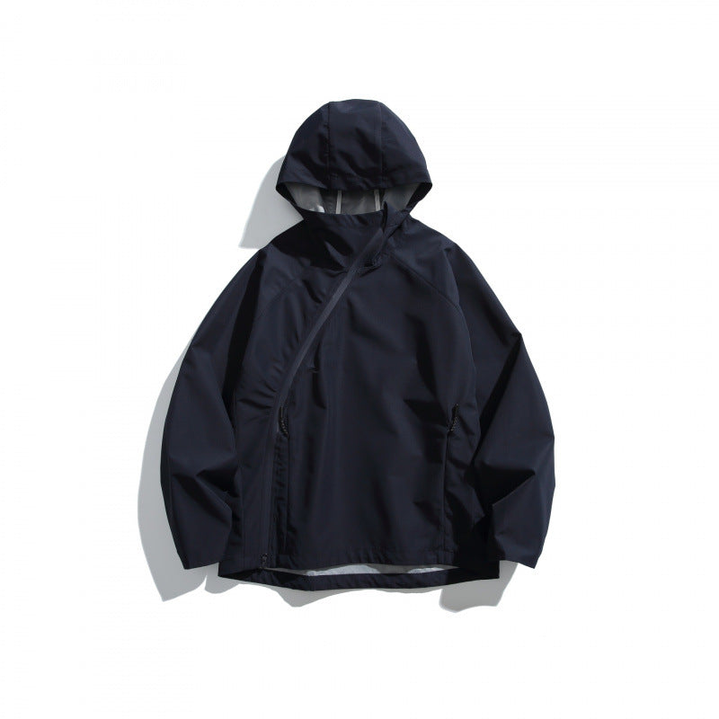 Unisex Lightweight Tech Rain Jacket with Asymmetrical Zipper Fashion Glam