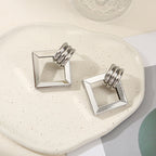 Women's Hanging Earrings with Square Design and Glossy Surface Fashion Glam