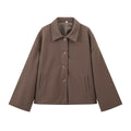 Ladies short jacket in boxy cut made of wool blend with shirt collar and concealed button placket Fashion Glam