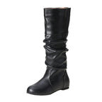 Women’s casual knee-high slouch boots with flexible shaft and flat heel Fashion Glam