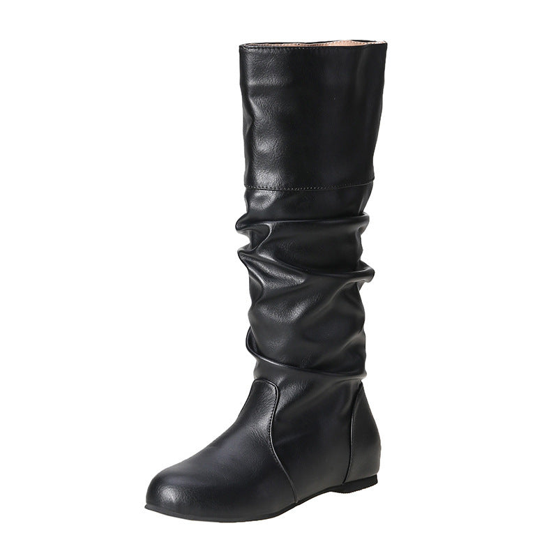 Women’s casual knee-high slouch boots with flexible shaft and flat heel Fashion Glam