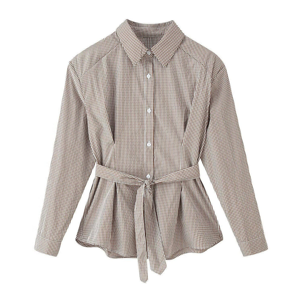 Women Tailored Shirt Dress with Check Pattern and Tied Belt Fashion Glam