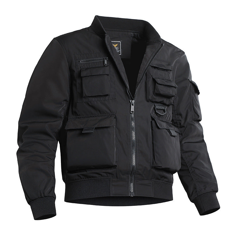 Men's Tactical Bomber Jacket in Field Look with Modular Outer Pockets and Elastic Hem Fashion Glam