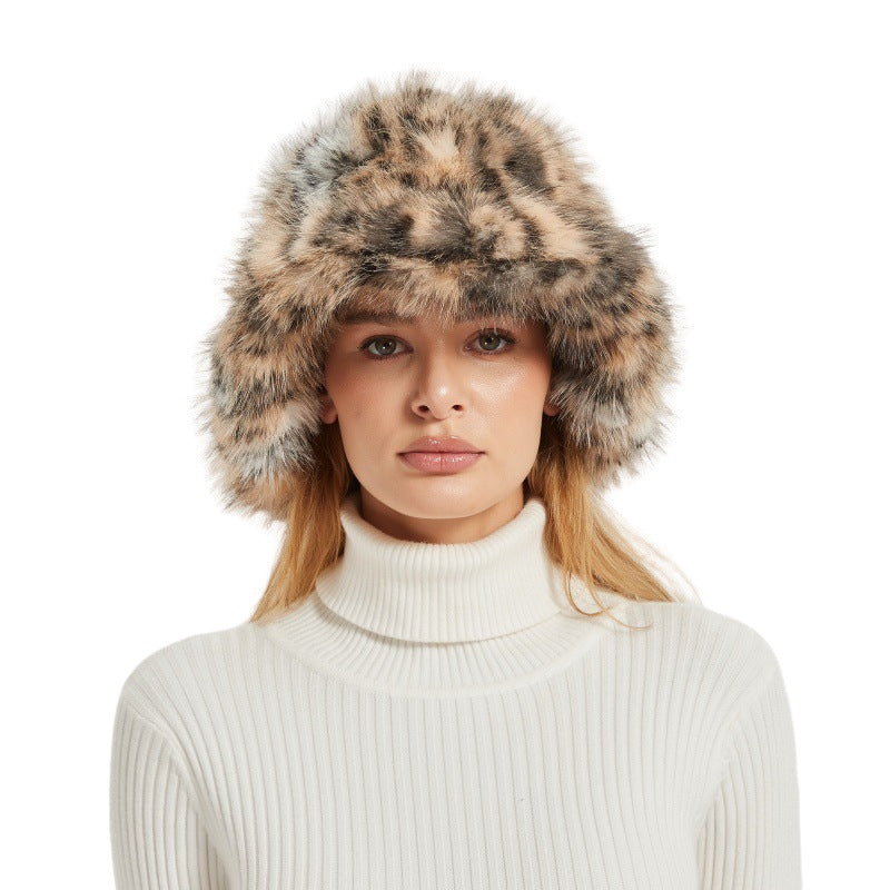 Women's Fluffy Faux Fur Bucket Hat with Wide Brim and Warm Teddy Lining Fashion Glam