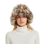 Women's Fluffy Faux Fur Bucket Hat with Wide Brim and Warm Teddy Lining Fashion Glam