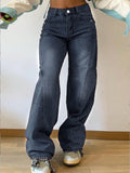 Women's High-Waist Wide Cargo Denim Pants with Seam Panels and Baggy Silhouette Fashion Glam