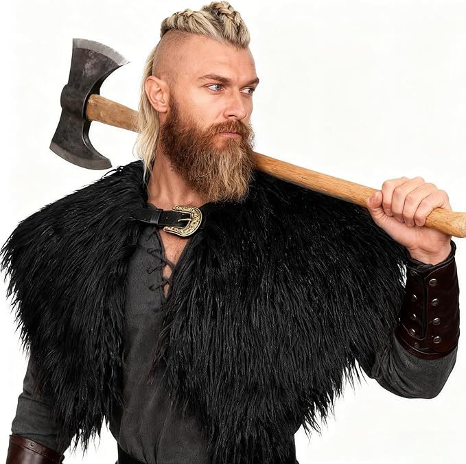 Men's shoulder cape made of faux fur in Viking style with adjustable buckle closure Fashion Glam