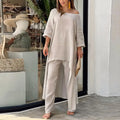 Women's airy linen-blend tunic set with wide palazzo pants Fashion Glam