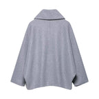 Women Boxy Wool Blend Cape Coat with Wide Shawl Collar and Double Button Placket Fashion Glam
