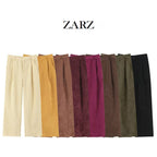 Women High-Waisted Cord Pants with Wide Leg and Pleats Fashion Glam