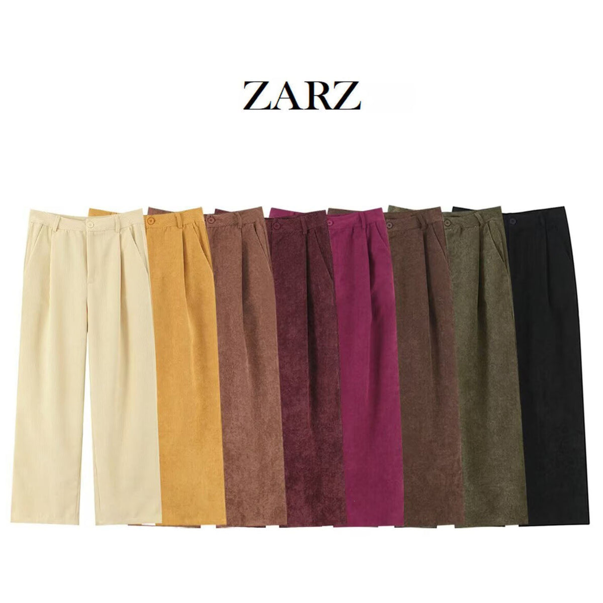 Women High-Waisted Cord Pants with Wide Leg and Pleats Fashion Glam