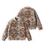 Unisex Boxy Fleece Bomber Jacket with Aztec Pattern and Zipper Fashion Glam