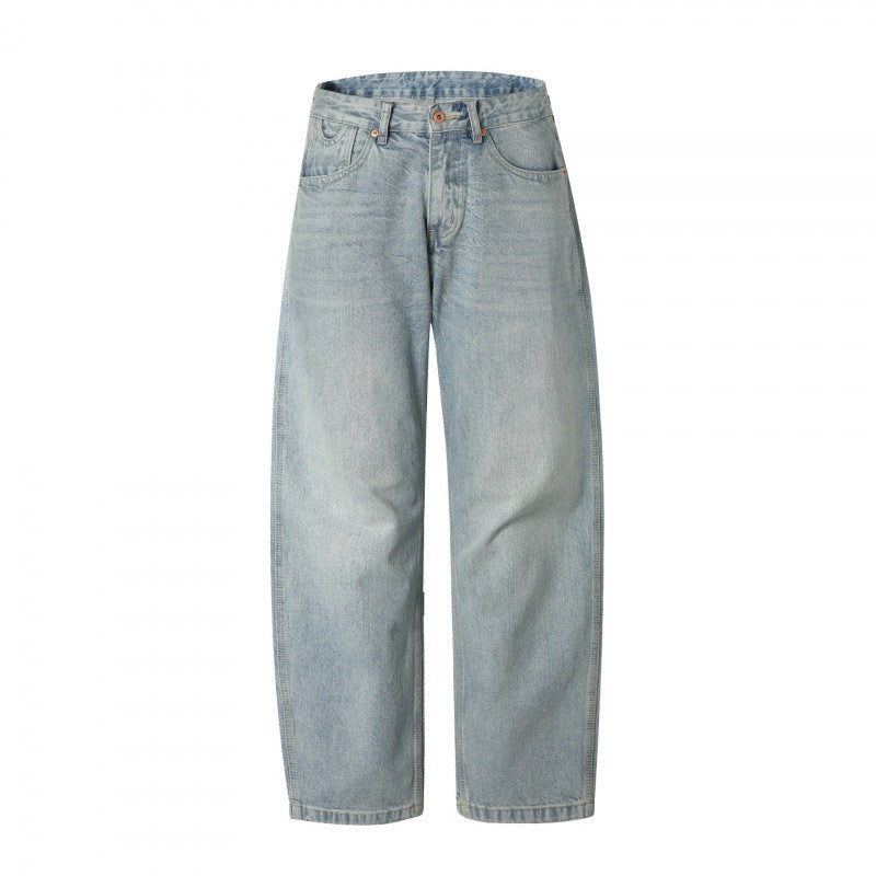 Men's Casual Straight Jeans with High Waist, Straight Leg and Stonewashed Finish Fashion Glam