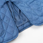 Women Short Quilted Jacket with Ruffled Collar, Ties and Patch Pockets Fashion Glam