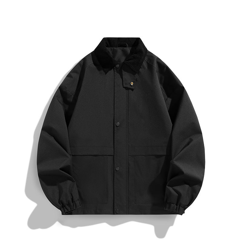 Men's Oversized Utility Jacket with Cord Collar and Snap Front Fashion Glam