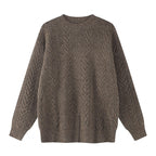 Unisex Oversized Chunky Knit Sweater with Herringbone Pattern and Round Neck Fashion Glam