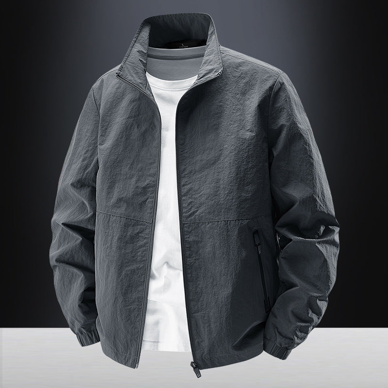 Men's minimalist functional jacket with stand-up collar, breathable mesh lining, and water-repellent zippers Fashion Glam