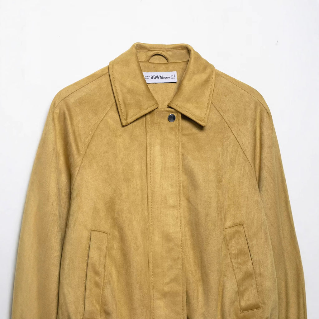 Women's short-cut suede look bomber jacket with raglan sleeves and elastic hem Fashion Glam