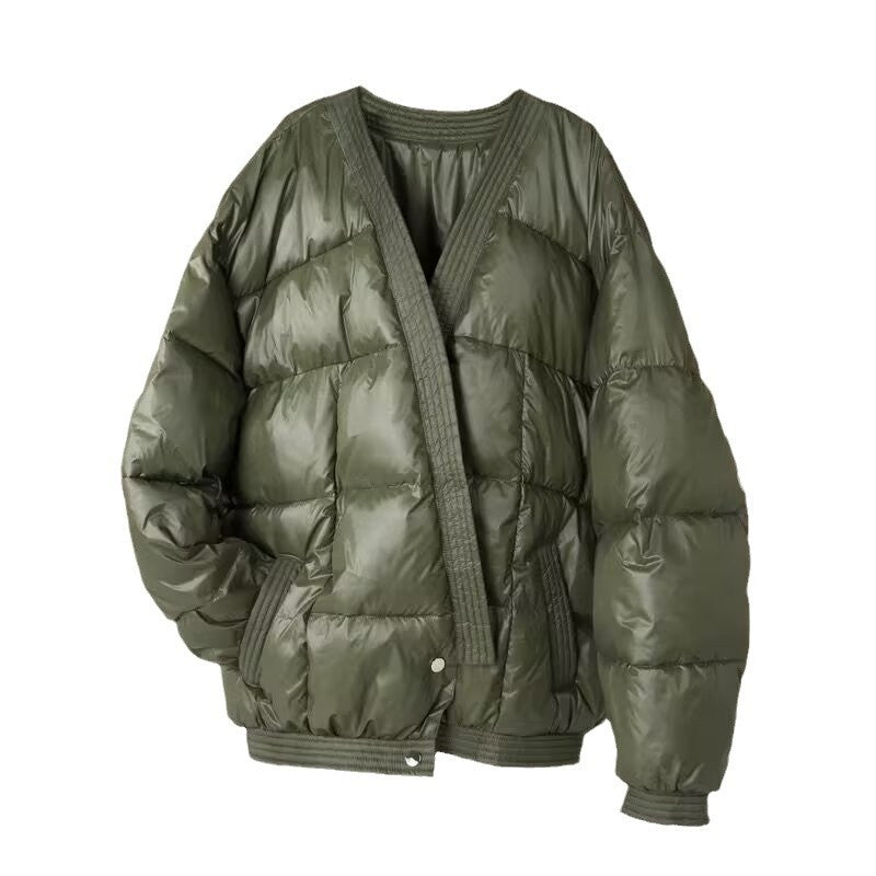 Women's Oversized Quilted Jacket with Kimono Opening and Ribbed Finishes Fashion Glam