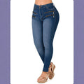 Women's High-Waisted Slim-Fit Jeans with Decorative Front Zippers Fashion Glam
