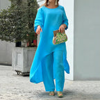 Women's airy linen-blend tunic set with wide palazzo pants Fashion Glam