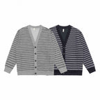 Unisex Striped Boxy Cardigan with V-Neck, Button Placket, and Ribbed Cuffs Fashion Glam