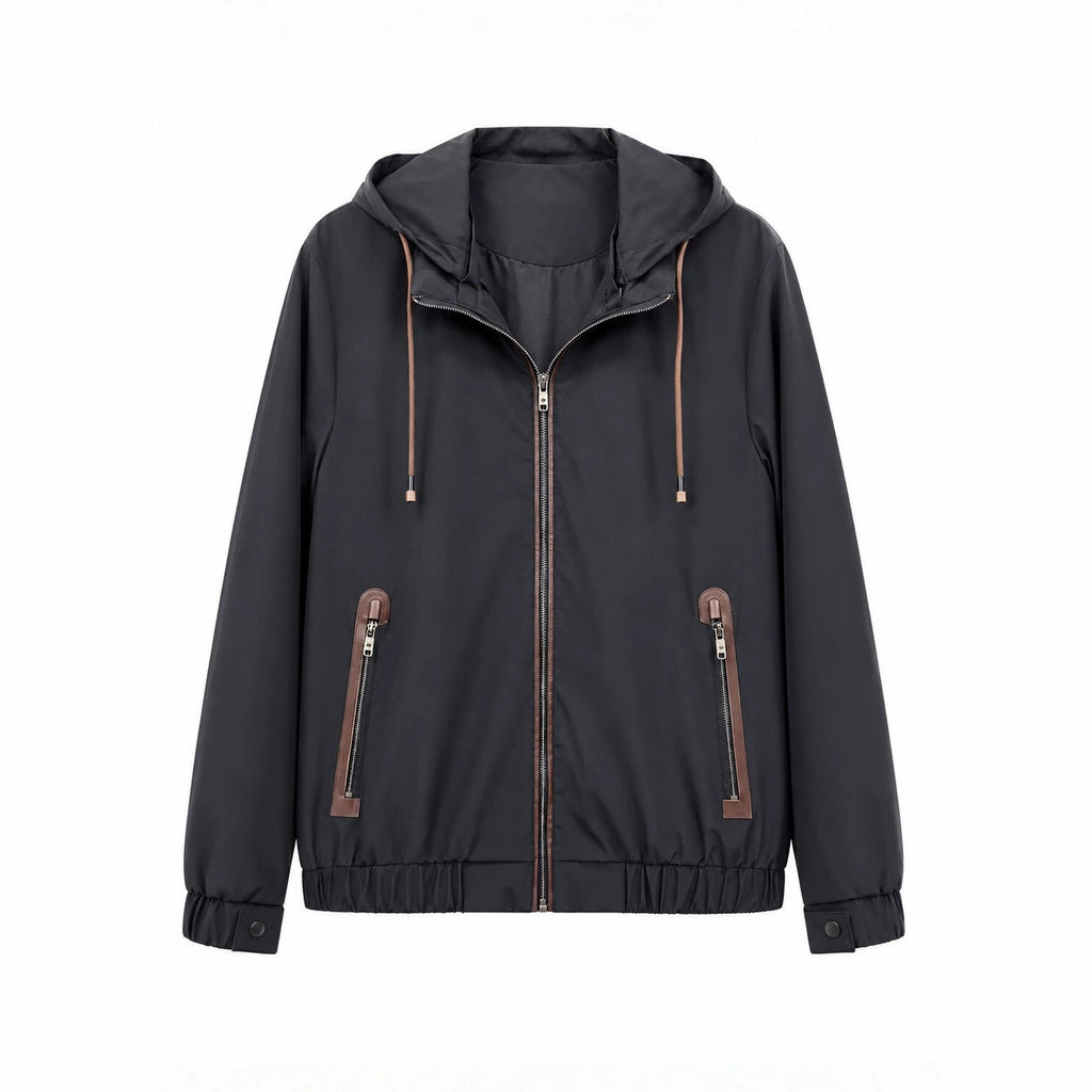 Men's Lightweight Softshell Hoodie Jacket with Water-Repellent Outer Layer, Leather Applications and Zipper Pockets Fashion Glam