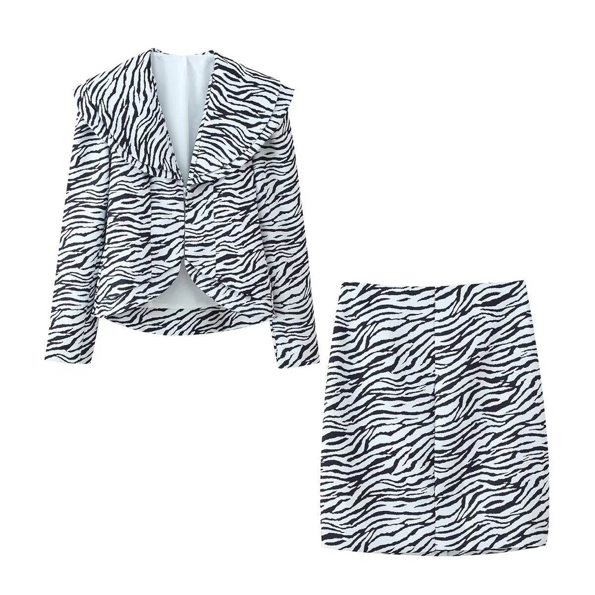 Women's Short Blazer with Oversized Shawl Collar and Zebra Print Fashion Glam