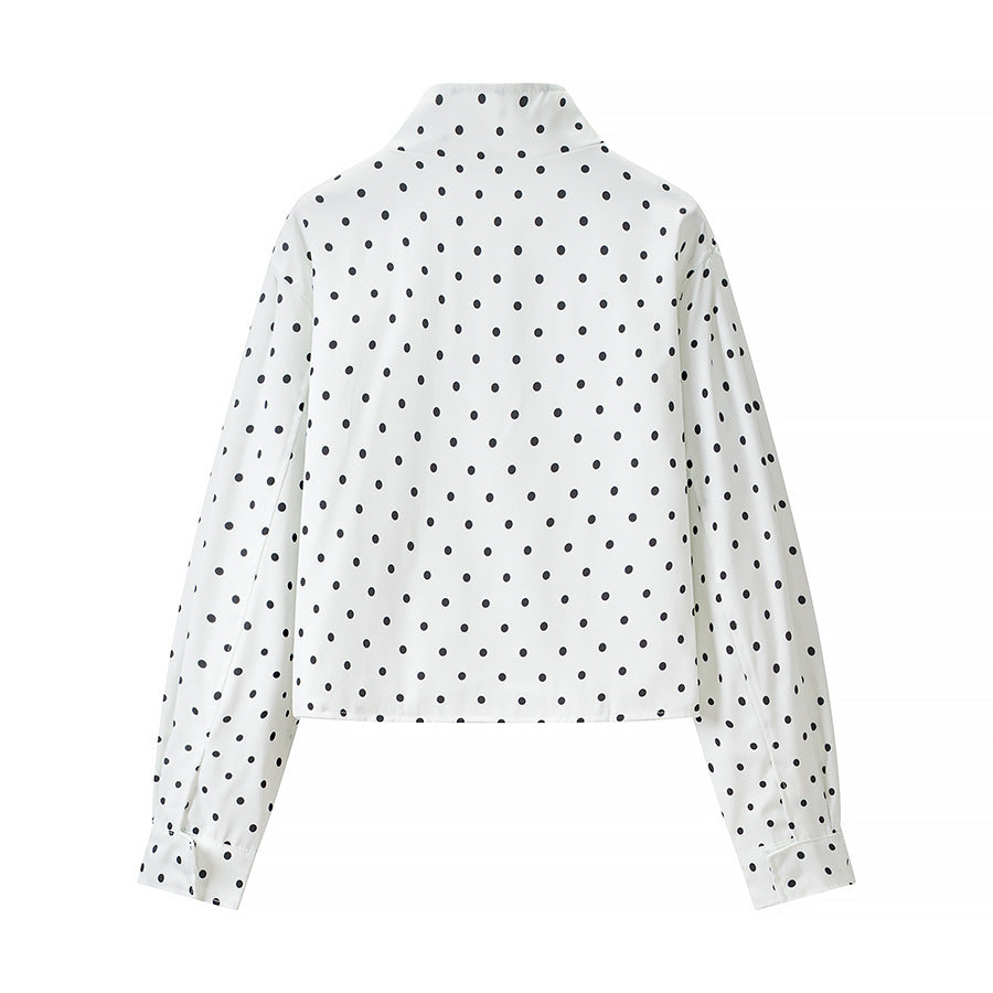 Women's short dotted jacket in blouson style with stand-up collar and balloon sleeves Fashion Glam