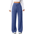 Ladies Wide Ribbed Lounge Pants with Drawstring and Patch Pockets Fashion Glam
