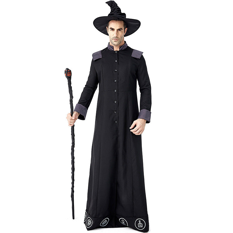 Men's magician costume with detailed symbols and elegant cape Fashion Glam