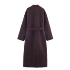 Women’s longer minimalist wool blend kimono coat with tie belt Fashion Glam