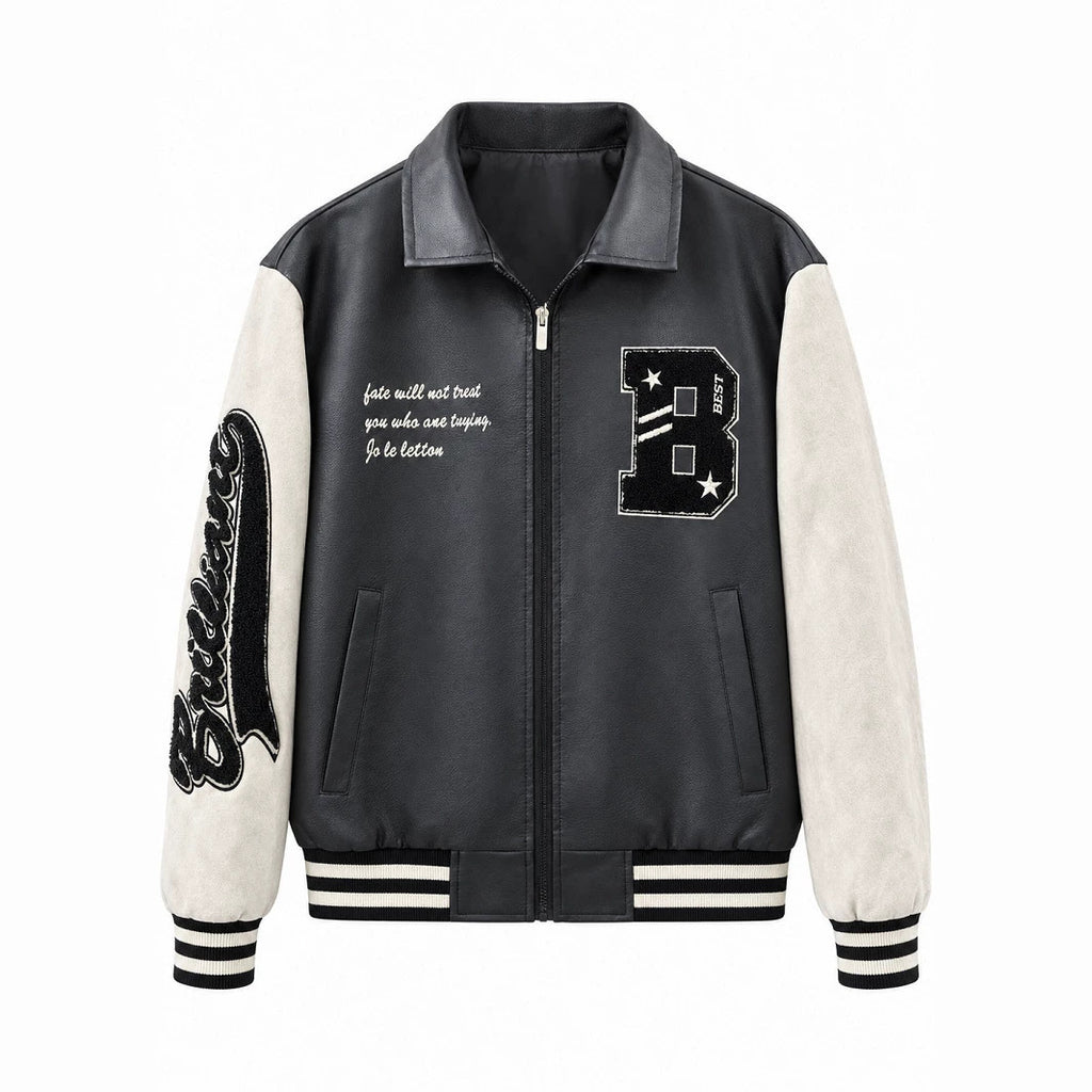 Men's Retro Style Letterman Jacket with Faux Leather Body and Suede Sleeves Fashion Glam
