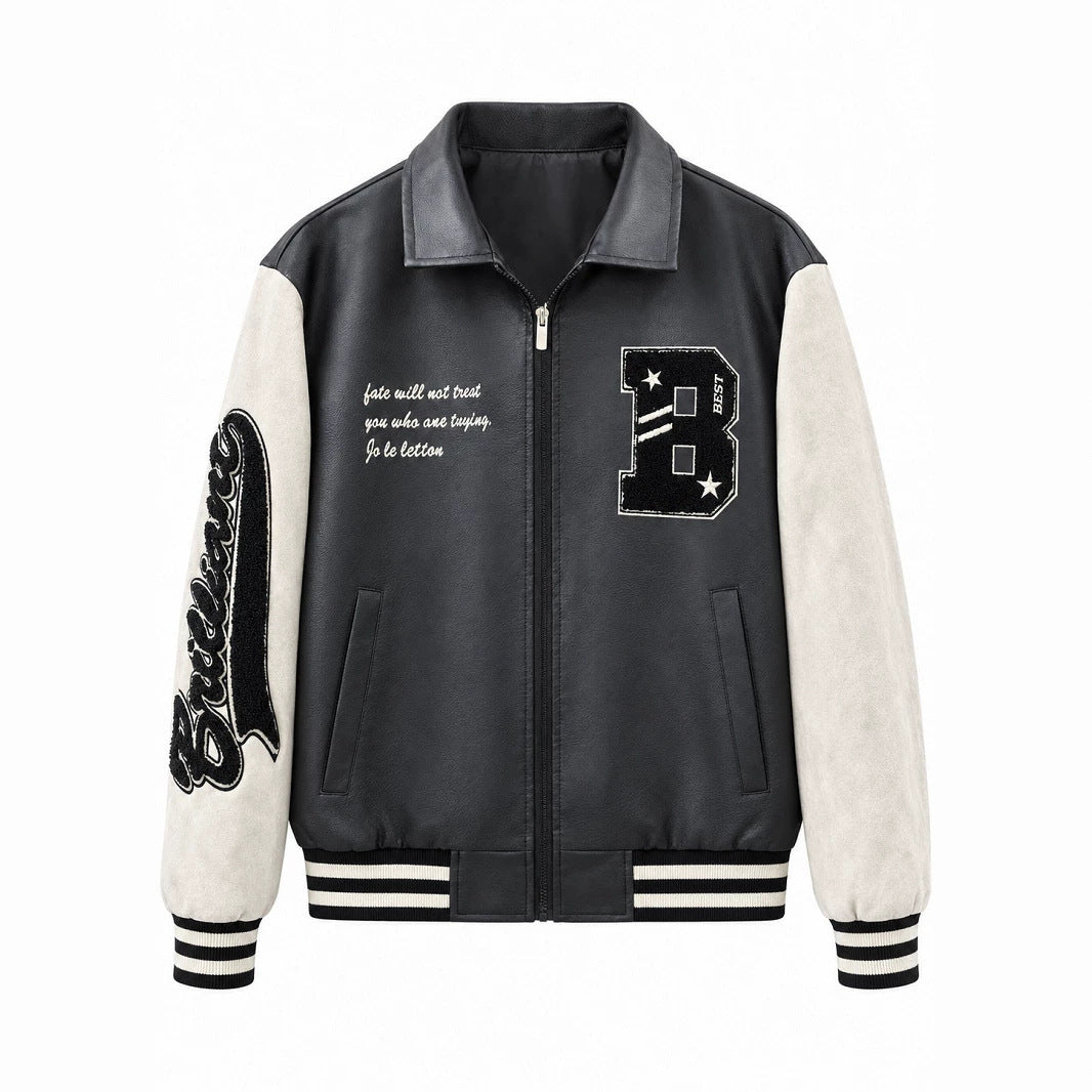 Men's Retro Style Letterman Jacket with Faux Leather Body and Suede Sleeves Fashion Glam