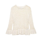 Women's loosely knitted lace pullover with ruffled hem and flared sleeves Fashion Glam