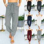 Women's Lightweight Linen Jogger Pants with Drawstring, Patch Pockets, and Elastic Cuffs Fashion Glam