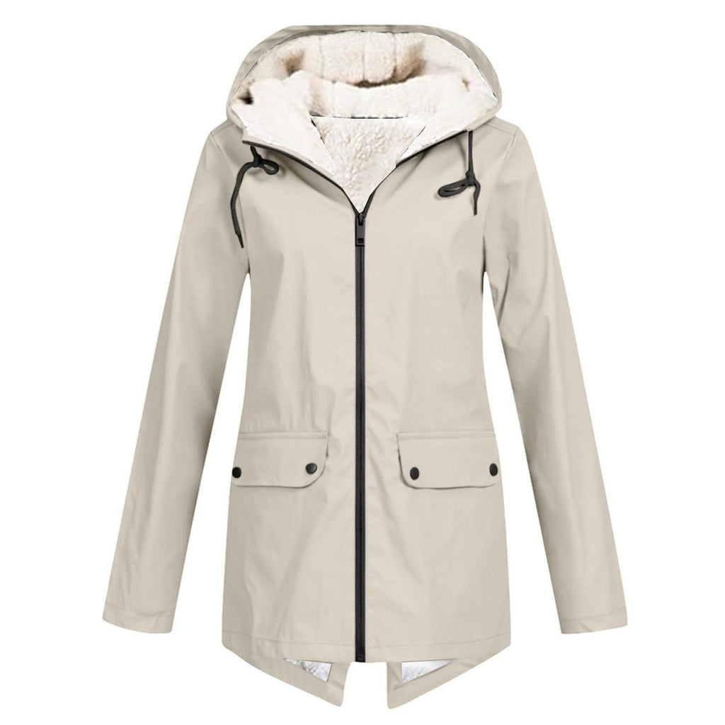 Women's waterproof and padded rain jacket with adjustable hood collar Fashion Glam