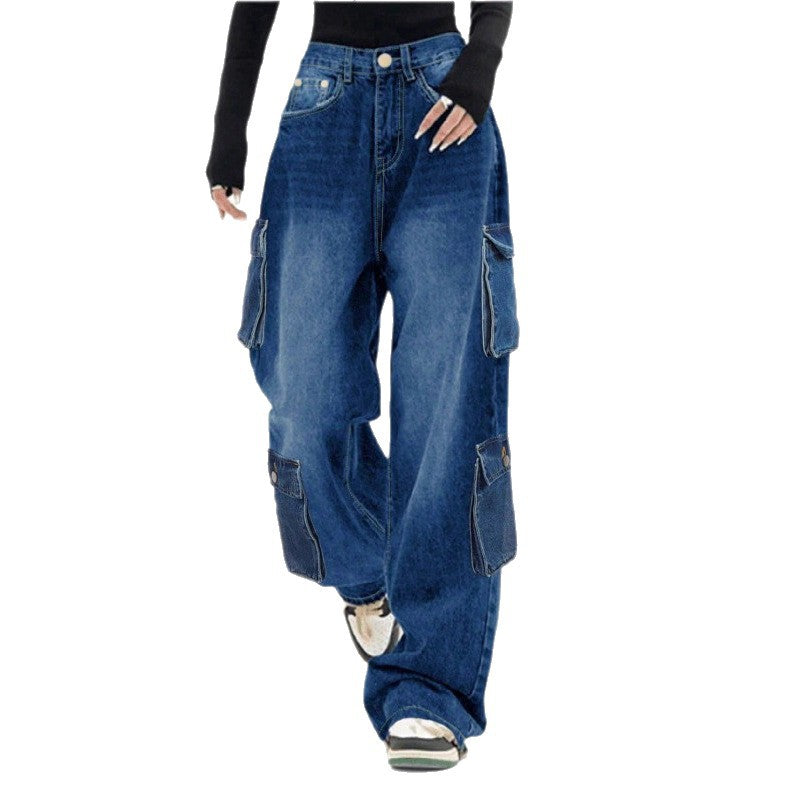 Ladies Loose High-Waist Cargo Jeans in Baggy Cut with Multiple Pockets Fashion Glam