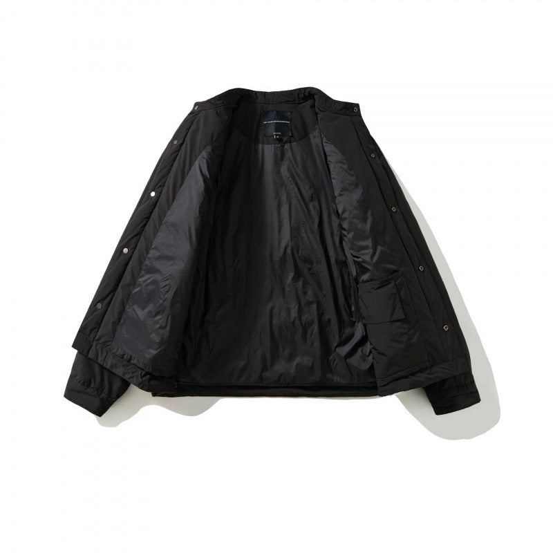 Unisex Boxy padded short jacket with stand-up collar and concealed snap button placket Fashion Glam