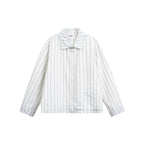 Unisex Striped Overshirt Jacket with Shirt Collar and Concealed Zipper Fashion Glam