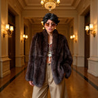 Women's Luxurious Oversized Fur Jacket with Wide Shawl Collar and Voluminous Silhouette Fashion Glam