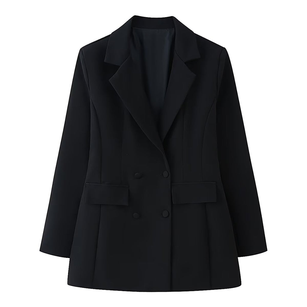 Women's tailored double-breasted blazer with patch pockets and Viennese seams Fashion Glam