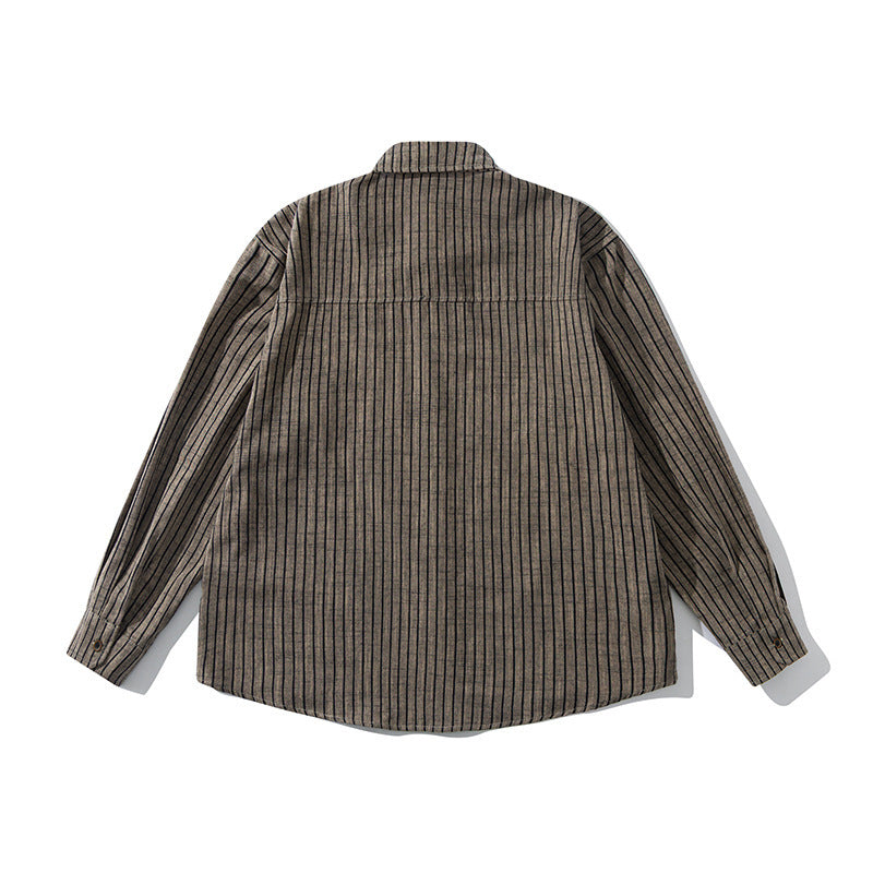 Men's Oversize Long Sleeve Shirt made of Flannel with Fine Stripes and Chest Pocket Fashion Glam