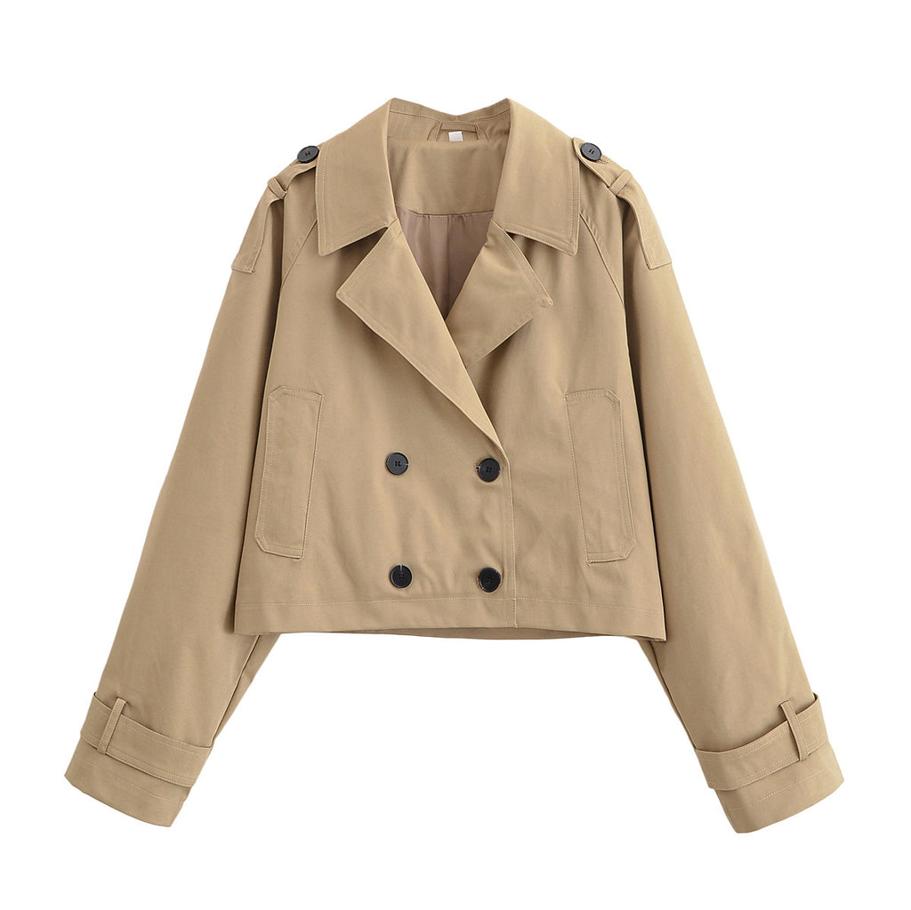 Women's Short Double-Breasted Trench Jacket in Cropped Workwear Look Fashion Glam